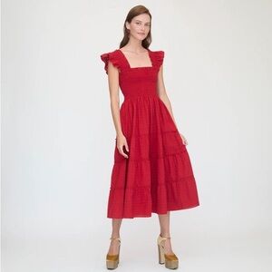 Hill House Home - The Ellie Nap Dress in Chili Red Textured Clip Dot. Size small